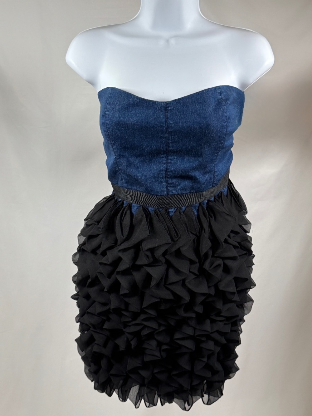 Charley 5.0 Strapless Denim Ruffle Party Dress M